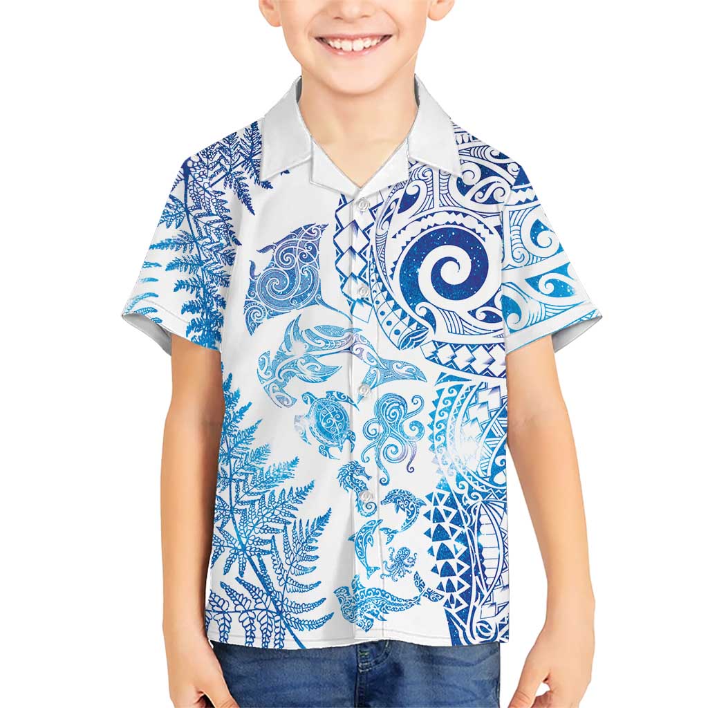 New Zealand Sea Animals Family Matching Summer Maxi Dress and Hawaiian Shirt with Maori Koru Tribal Tattoo and Silver Ferns Galaxy Style