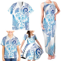 New Zealand Sea Animals Family Matching Tank Maxi Dress and Hawaiian Shirt with Maori Koru Tribal Tattoo and Silver Ferns Galaxy Style