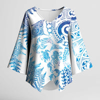 New Zealand Sea Animals Kimono Sleeve Blouse with Maori Koru Tribal Tattoo and Silver Ferns Galaxy Style