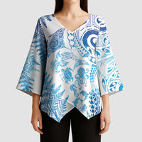 New Zealand Sea Animals Kimono Sleeve Blouse with Maori Koru Tribal Tattoo and Silver Ferns Galaxy Style