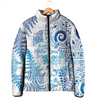 New Zealand Sea Animals Padded Jacket with Maori Koru Tribal Tattoo and Silver Ferns Galaxy Style