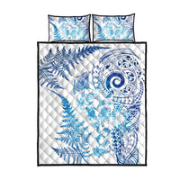 New Zealand Sea Animals Quilt Bed Set with Maori Koru Tribal Tattoo and Silver Ferns Galaxy Style