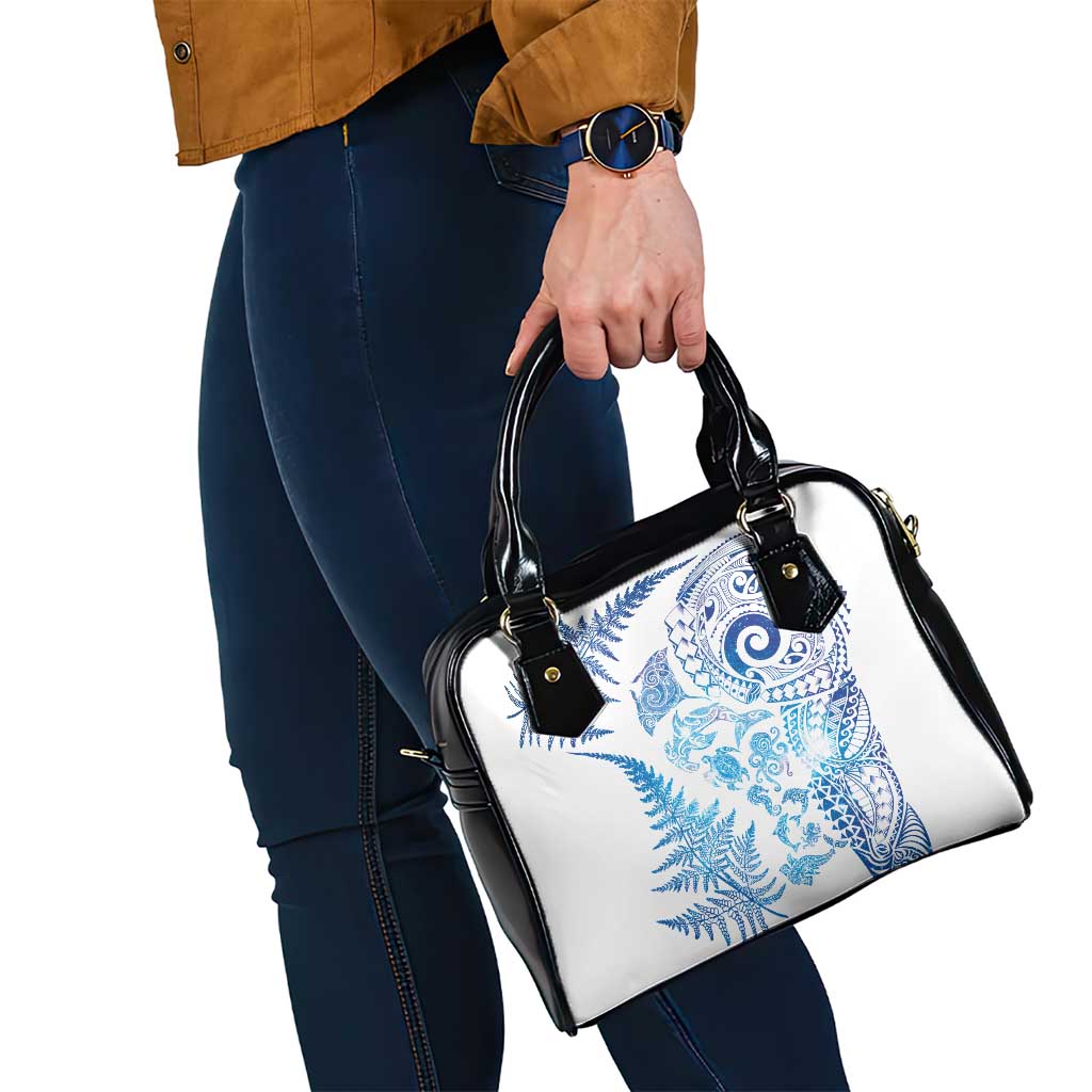 New Zealand Sea Animals Shoulder Handbag with Maori Koru Tribal Tattoo and Silver Ferns Galaxy Style
