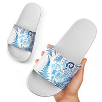 New Zealand Sea Animals Slide Sandals with Maori Koru Tribal Tattoo and Silver Ferns Galaxy Style