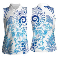 New Zealand Sea Animals Women Sleeveless Polo Shirt with Maori Koru Tribal Tattoo and Silver Ferns Galaxy Style