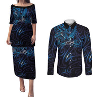 New Zealand New Year-Matariki Couples Matching Puletasi and Long Sleeve Button Shirt Aotearoa Maori Tattoo Galaxy Sky