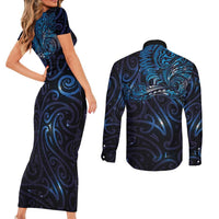 New Zealand New Year-Matariki Couples Matching Short Sleeve Bodycon Dress and Long Sleeve Button Shirt Aotearoa Maori Tattoo Galaxy Sky