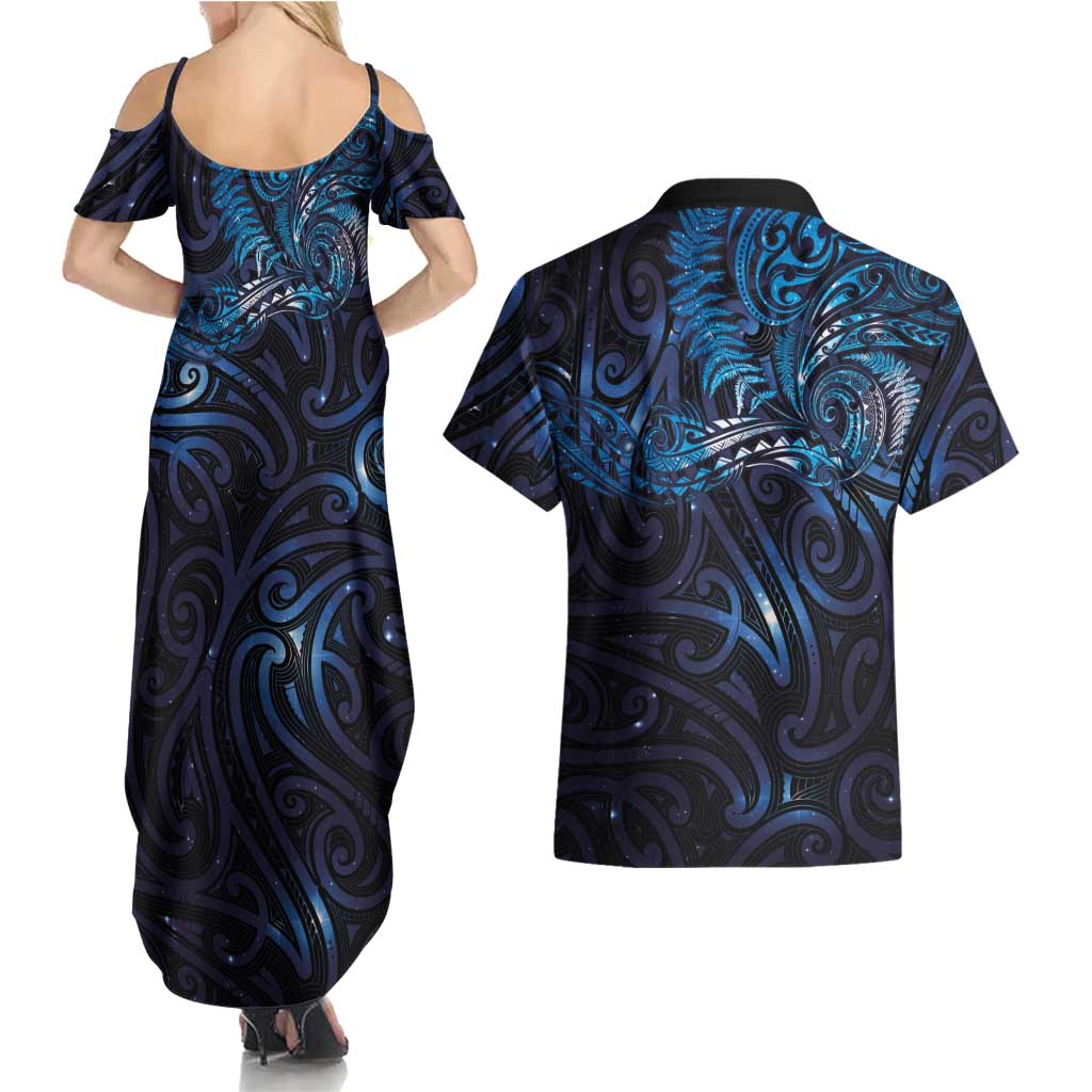 New Zealand New Year-Matariki Couples Matching Summer Maxi Dress and Hawaiian Shirt Aotearoa Maori Tattoo Galaxy Sky