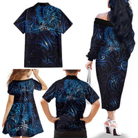 New Zealand New Year-Matariki Family Matching Off The Shoulder Long Sleeve Dress and Hawaiian Shirt Aotearoa Maori Tattoo Galaxy Sky