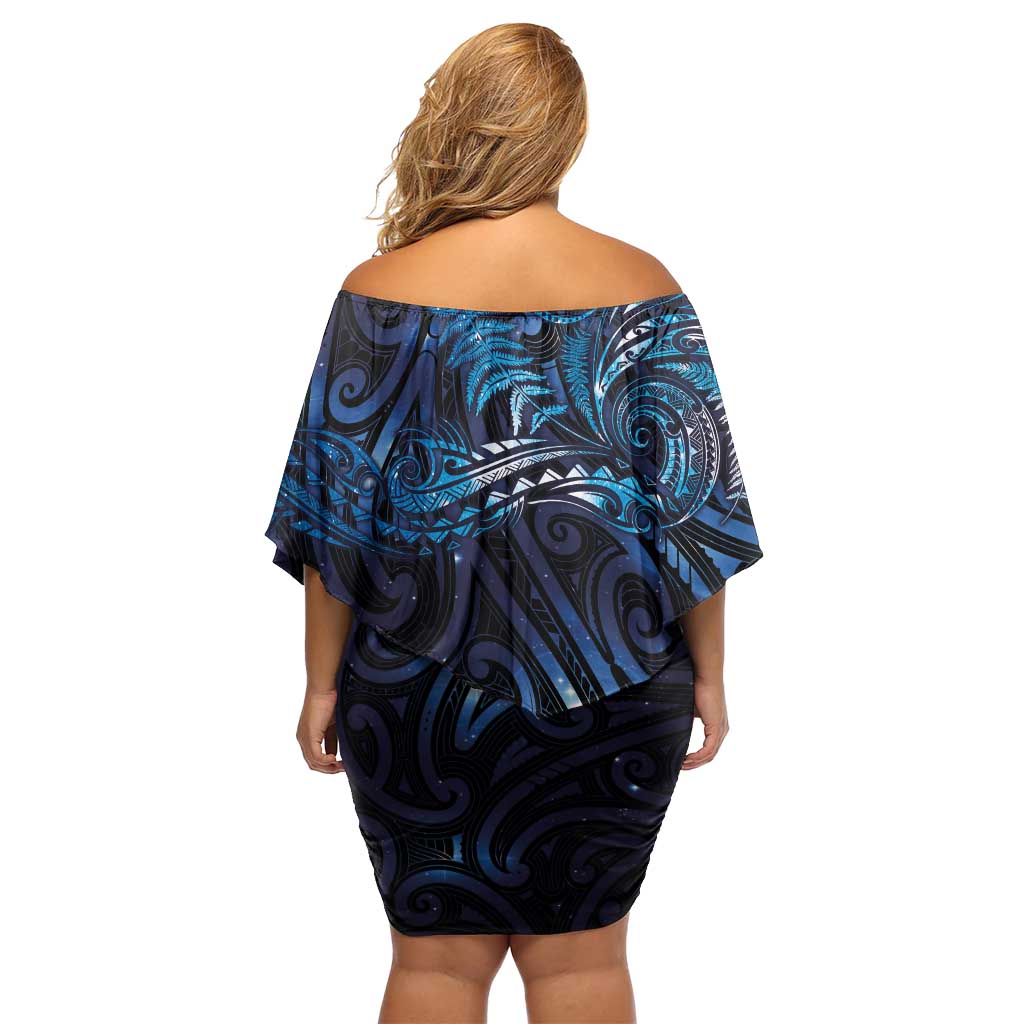 New Zealand New Year-Matariki Family Matching Off Shoulder Short Dress and Hawaiian Shirt Aotearoa Maori Tattoo Galaxy Sky