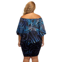 New Zealand New Year-Matariki Family Matching Off Shoulder Short Dress and Hawaiian Shirt Aotearoa Maori Tattoo Galaxy Sky