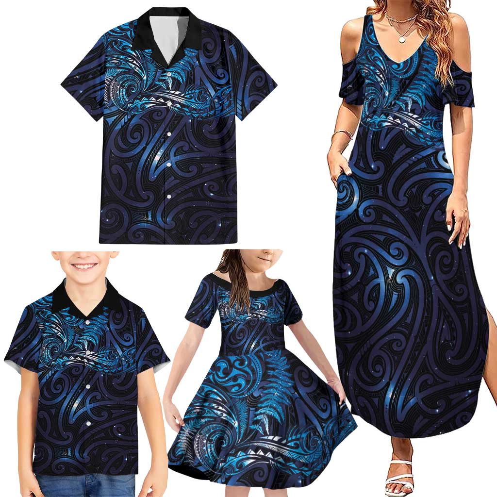 New Zealand New Year-Matariki Family Matching Summer Maxi Dress and Hawaiian Shirt Aotearoa Maori Tattoo Galaxy Sky LT03 - Polynesian Pride
