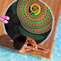 Vanuatu Tribal Tattoo with Namele Leaves Beach Blanket