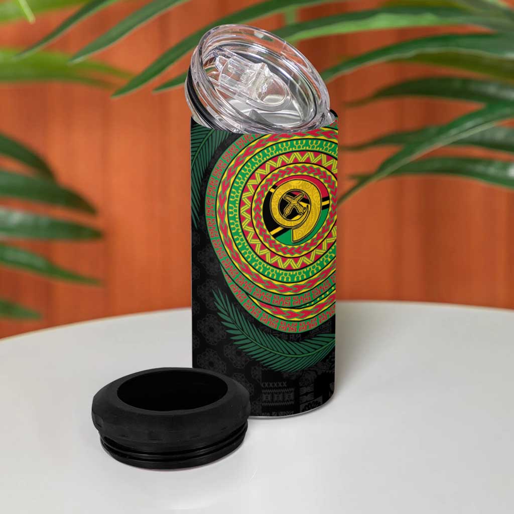 Vanuatu Tribal Tattoo with Namele Leaves 4 in 1 Can Cooler Tumbler