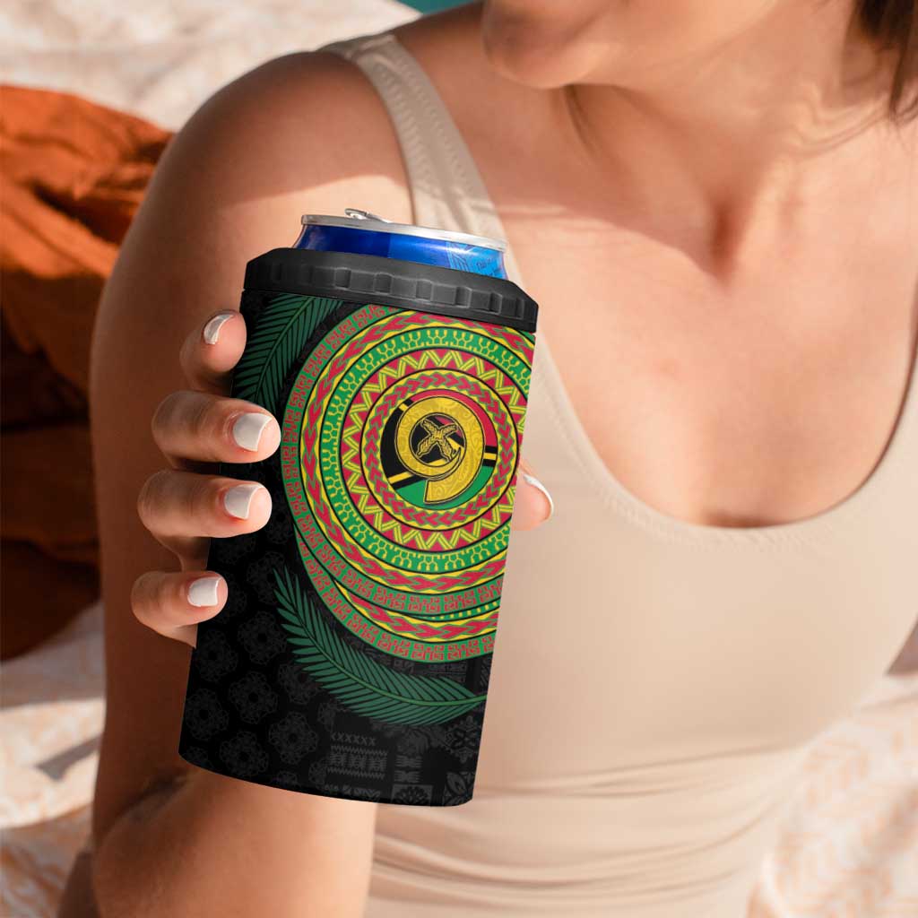 Vanuatu Tribal Tattoo with Namele Leaves 4 in 1 Can Cooler Tumbler