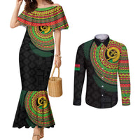 Vanuatu Tribal Tattoo with Namele Leaves Couples Matching Mermaid Dress and Long Sleeve Button Shirt