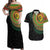 Vanuatu Tribal Tattoo with Namele Leaves Couples Matching Off Shoulder Maxi Dress and Hawaiian Shirt