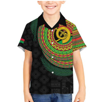 Vanuatu Tribal Tattoo with Namele Leaves Family Matching Mermaid Dress and Hawaiian Shirt