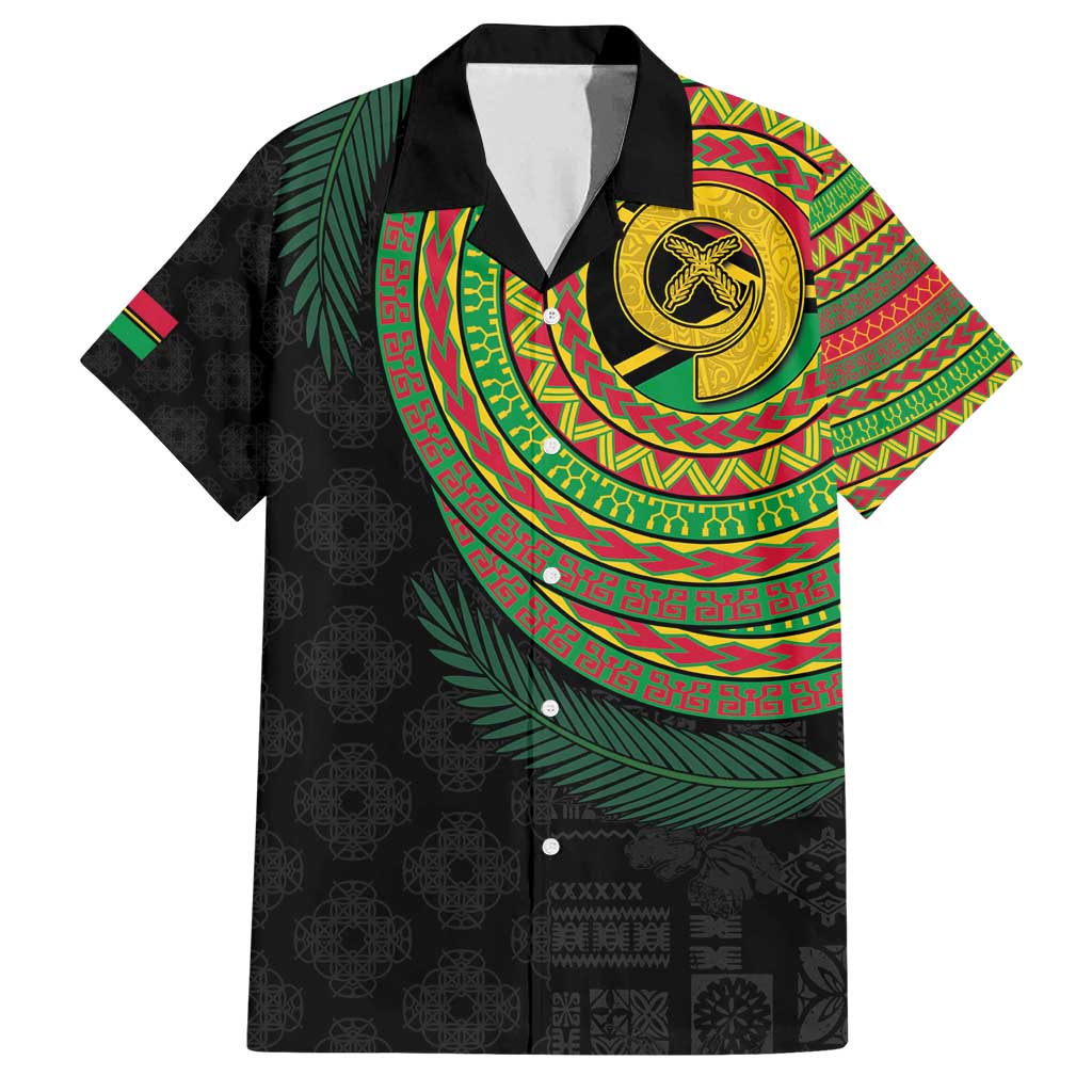 Vanuatu Tribal Tattoo with Namele Leaves Family Matching Off Shoulder Maxi Dress and Hawaiian Shirt