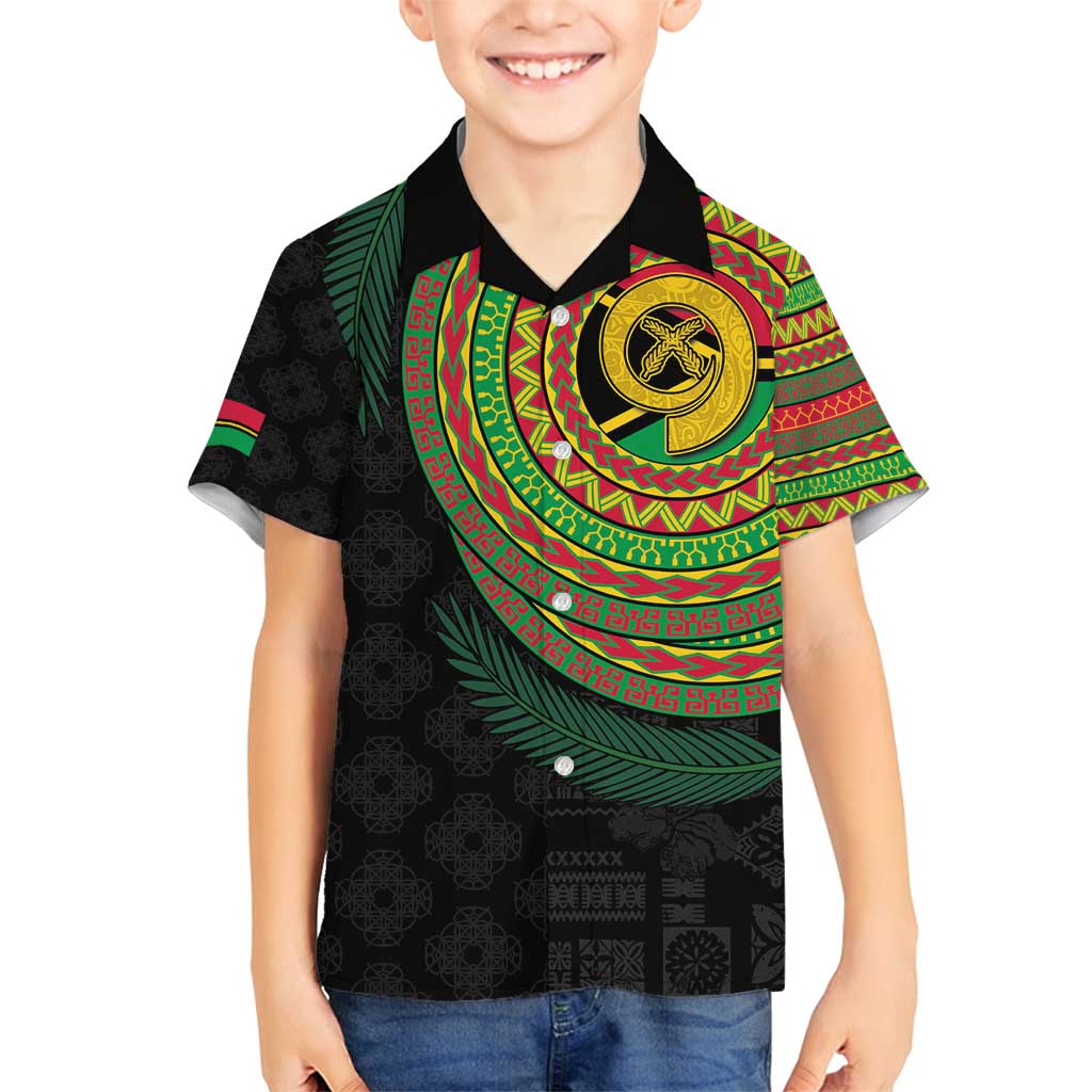 Vanuatu Tribal Tattoo with Namele Leaves Family Matching Off Shoulder Maxi Dress and Hawaiian Shirt