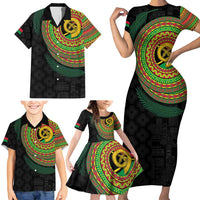 Vanuatu Tribal Tattoo with Namele Leaves Family Matching Short Sleeve Bodycon Dress and Hawaiian Shirt