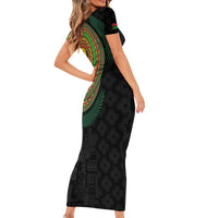 Vanuatu Tribal Tattoo with Namele Leaves Family Matching Short Sleeve Bodycon Dress and Hawaiian Shirt