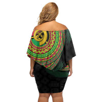 Vanuatu Tribal Tattoo with Namele Leaves Off Shoulder Short Dress