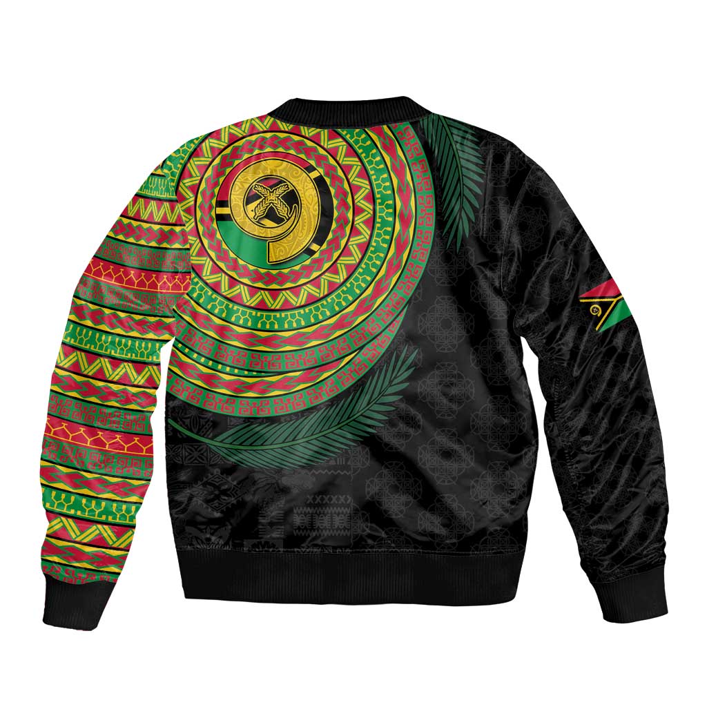 Vanuatu Tribal Tattoo with Namele Leaves Sleeve Zip Bomber Jacket LT03 - Polynesian Pride
