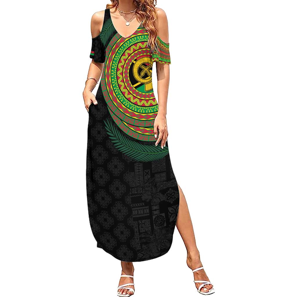 Vanuatu Tribal Tattoo with Namele Leaves Summer Maxi Dress