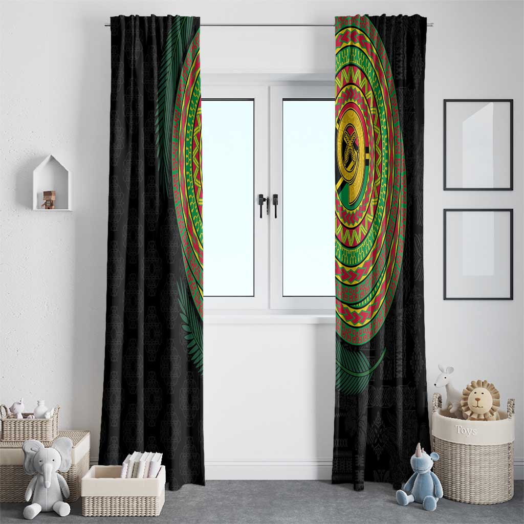 Vanuatu Tribal Tattoo with Namele Leaves Window Curtain