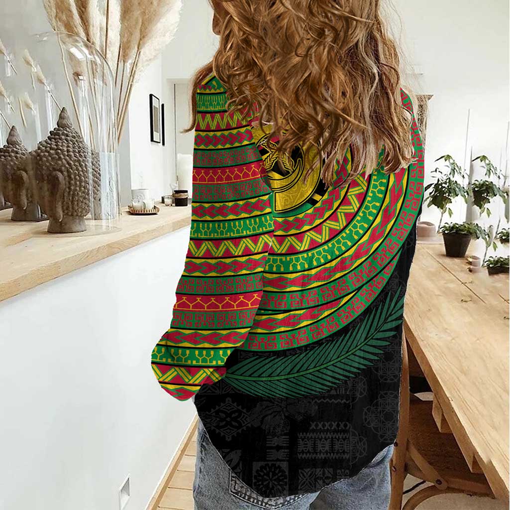 Vanuatu Tribal Tattoo with Namele Leaves Women Casual Shirt