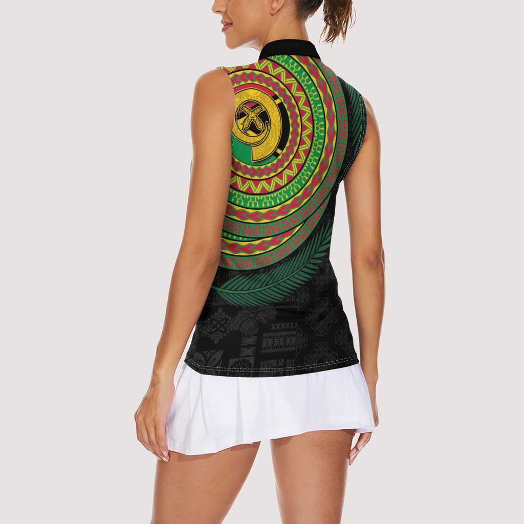 Vanuatu Tribal Tattoo with Namele Leaves Women Sleeveless Polo Shirt