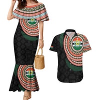 Penama Tribal Tattoo with Namele Leaves Couples Matching Mermaid Dress and Hawaiian Shirt