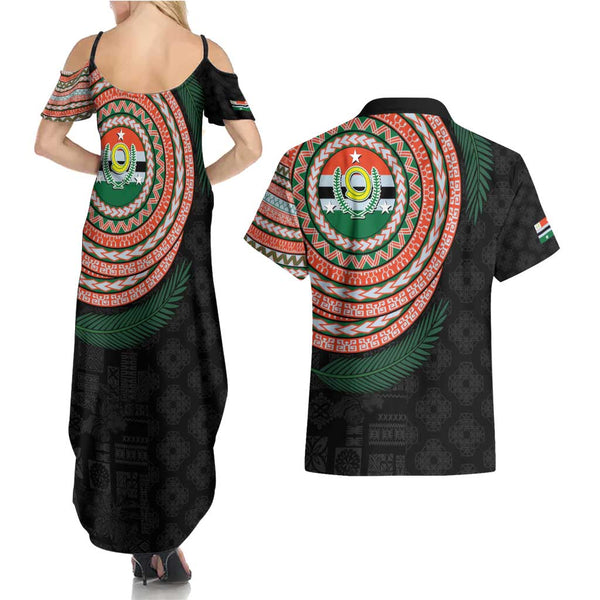 Personalized Vanuatu Shefa Province Couples Matching Summer Maxi Dress and Hawaiian Shirt Coat Of Arms And Namele Fern Polynesian Pattern LT05