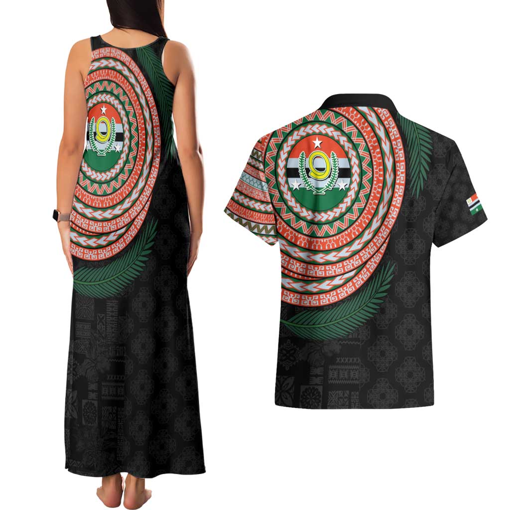 Penama Tribal Tattoo with Namele Leaves Couples Matching Tank Maxi Dress and Hawaiian Shirt