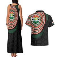 Penama Tribal Tattoo with Namele Leaves Couples Matching Tank Maxi Dress and Hawaiian Shirt