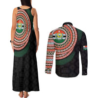 Penama Tribal Tattoo with Namele Leaves Couples Matching Tank Maxi Dress and Long Sleeve Button Shirt
