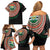 Penama Tribal Tattoo with Namele Leaves Family Matching Off Shoulder Short Dress and Hawaiian Shirt