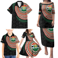 Penama Tribal Tattoo with Namele Leaves Family Matching Puletasi and Hawaiian Shirt