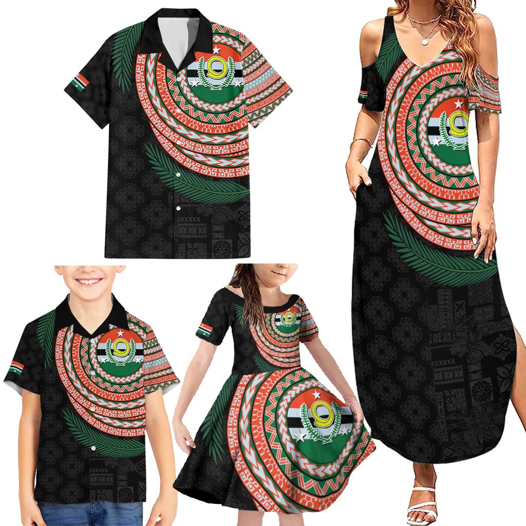 Penama Tribal Tattoo with Namele Leaves Family Matching Summer Maxi Dress and Hawaiian Shirt