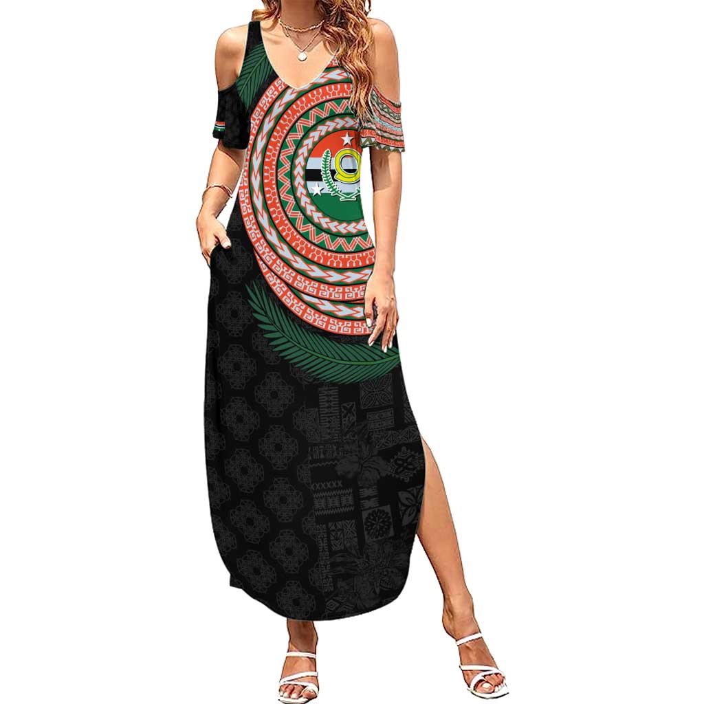 Penama Tribal Tattoo with Namele Leaves Family Matching Summer Maxi Dress and Hawaiian Shirt