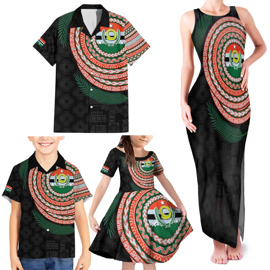 Penama Tribal Tattoo with Namele Leaves Family Matching Tank Maxi Dress and Hawaiian Shirt