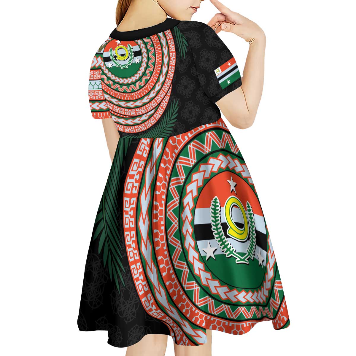 Penama Tribal Tattoo with Namele Leaves Kid Short Sleeve Dress