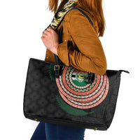 Penama Tribal Tattoo with Namele Leaves Leather Tote Bag