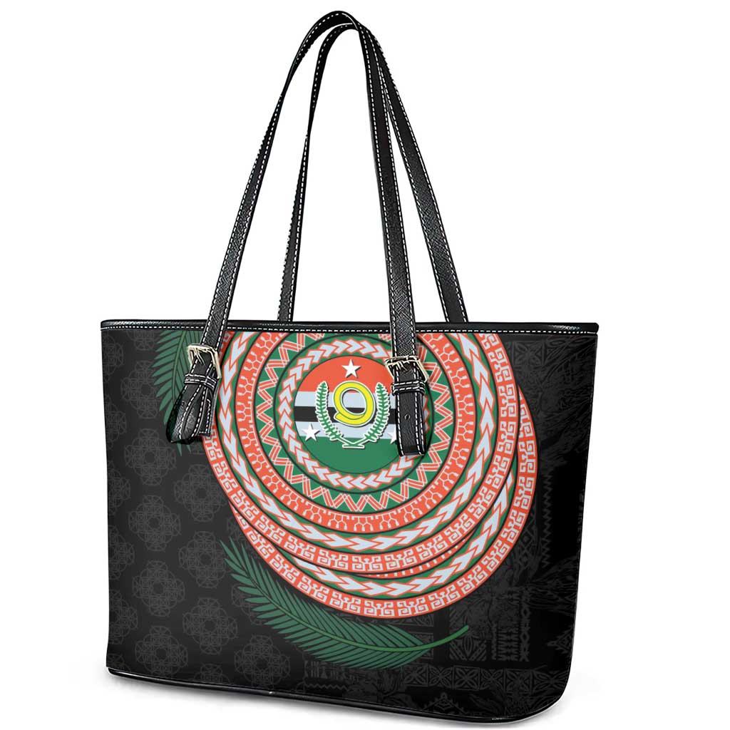 Penama Tribal Tattoo with Namele Leaves Leather Tote Bag