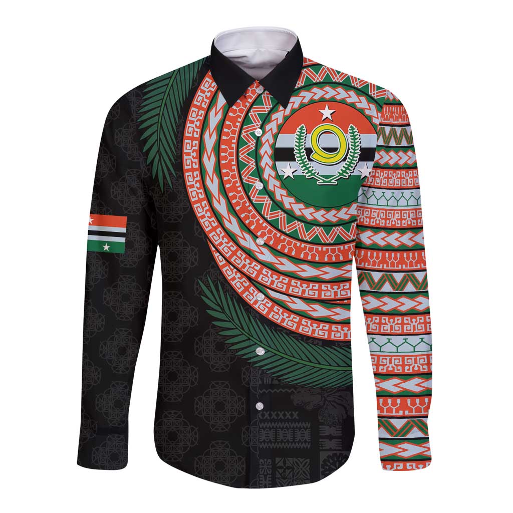 Penama Tribal Tattoo with Namele Leaves Long Sleeve Button Shirt