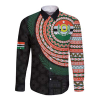 Penama Tribal Tattoo with Namele Leaves Long Sleeve Button Shirt