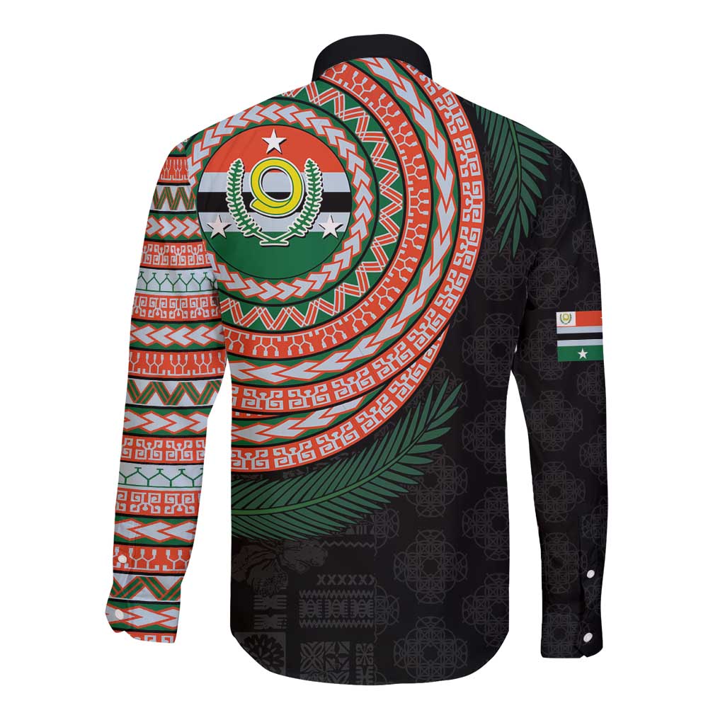 Penama Tribal Tattoo with Namele Leaves Long Sleeve Button Shirt