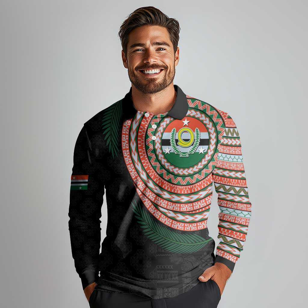 Penama Tribal Tattoo with Namele Leaves Long Sleeve Polo Shirt