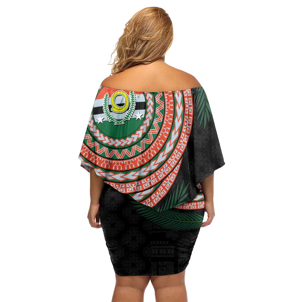 Penama Tribal Tattoo with Namele Leaves Off Shoulder Short Dress